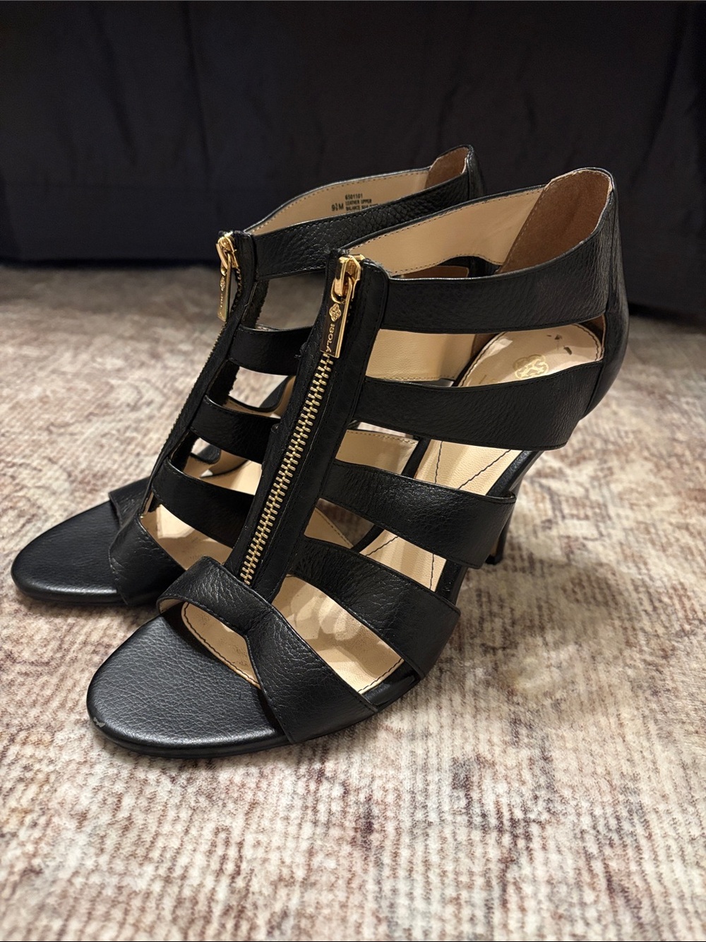 Isola Black Strappy Zip-Front Women’s Heels